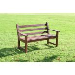 Stained teak garden bench, 130.5cm wide