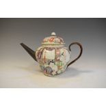 18th Century Chinese Canton Famille Rose porcelain teapot of lobed baluster form with metal spout