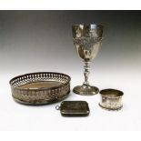 Elizabeth II silver goblet with case vine decoration, London 1976, together with a wine bottle