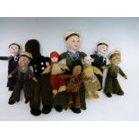 Quantity of Nora Welling style felt dolls in sailor suits, Dutch costume, etc