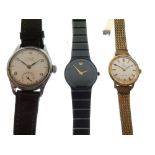 Three wristwatches - gentleman's mid-size Tissot, Arabic dial with subsidiary at 6, stainless