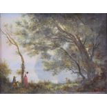 20th Century French school - Oil on panel - After Corot - 'Memory of Mortefontaine, bears signature,