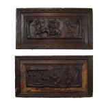 Pair of 18th Century Continental carved walnut panels depicting the Adoration of the Magi and the