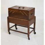 Vintage oak sewing box on trolley stand, 49cm wide