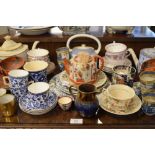 Assorted 19th and early 20th Century ceramics to include; New Hall oval teapot (af), Temperance