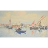 Early 20th Century watercolour - Venetian canal scene with Doge's Palace (Palazzo Ducale), gondola