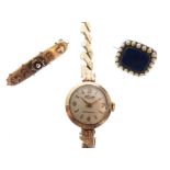 Accurist - Lady's 9ct gold wristwatch with 21-jewel movement and plated flexible strap, together