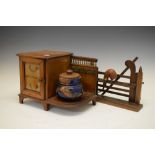 Early 20th Century smokers oak cabinet with ceramic tobacco jar and glazed two-drawer interior,