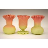 Pair of 19th Century Thomas Webb Queens Burmese-style posy vases, of globe and shaft form with