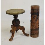 Japanese carved bamboo stick or umbrella stand decorated with Samurai on horseback, 55cm high (at