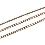 9ct gold rope-link chain or necklace, approximately 46cm long, together with another chain of
