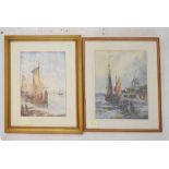 FS Wilson - Watercolour - Fishermen landing the catch on a Dutch coast, 38cm x 29.5cm, signed, and