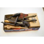 Assorted vintage tools and utensils to include corkscrew, multi-tool, nutcrackers, crimping irons,