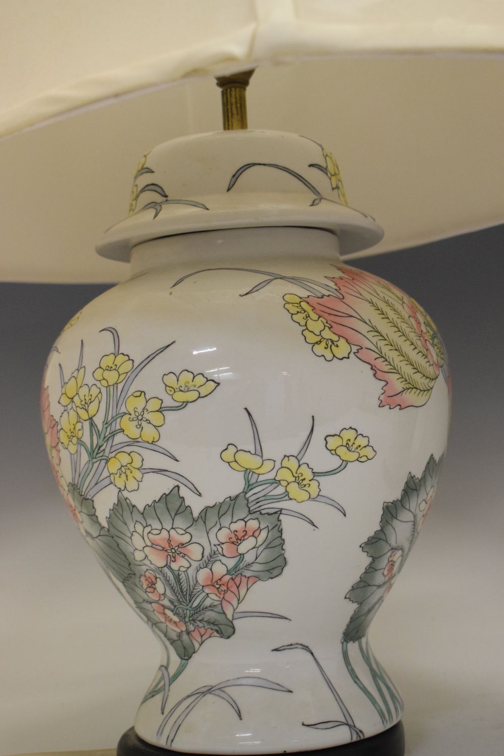 Two matching Oriental-style porcelain table lamps, largest 70cm high including shade (2) - Image 2 of 4