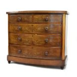 Victorian mahogany bowfront chest of two short over three long drawers, 21cm wide