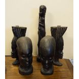 Five carved African ebonised figures/busts