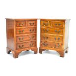 Reproduction yew finish sideboard and pair of similar chests of drawers