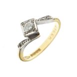 18ct gold crossover design solitaire diamond ring, size L, 3g gross approx