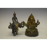 Bronze Ganesh figure, 19.5cm high, together with bronze figure of a three headed elephant with