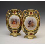 Pair of Continental porcelain transfer printed vases having gilt decoration, 40cm high