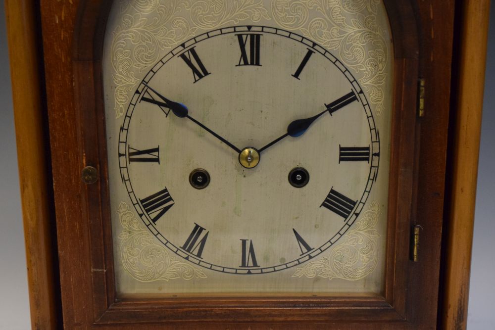 Early 20th Century mahogany and marquetry cased arch dial table clock, presentation inscription - Image 3 of 7