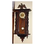 Stained beech cased Vienna style wall clock, 80cm high