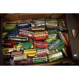 Assorted group of Corgi and EFE various branded diecast model buses and coaches, unboxed