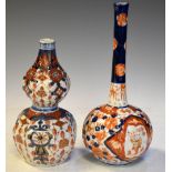Imari bud vase, 25cm high, together with a gourd shaped vase, 20cm high
