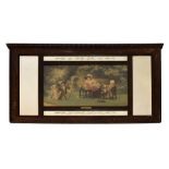 Early 20th Century overmantel with central coloured print 'A Visit to Grandpa', 115cm wide