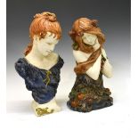 Two plaster busts, 42cm high