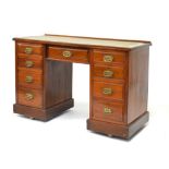 Victorian walnut twin pedestal kneehole desk fitted nine drawers with brass plate handles and