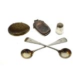 Collection of silver items to include a pair of Victorian silver salt spoons, London 1897, two