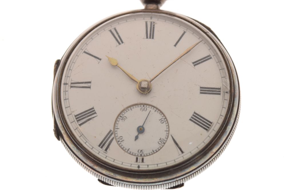 Silver gentleman's pocket watch, the white enamel Roman dial with subsidiary seconds dial - Image 3 of 7