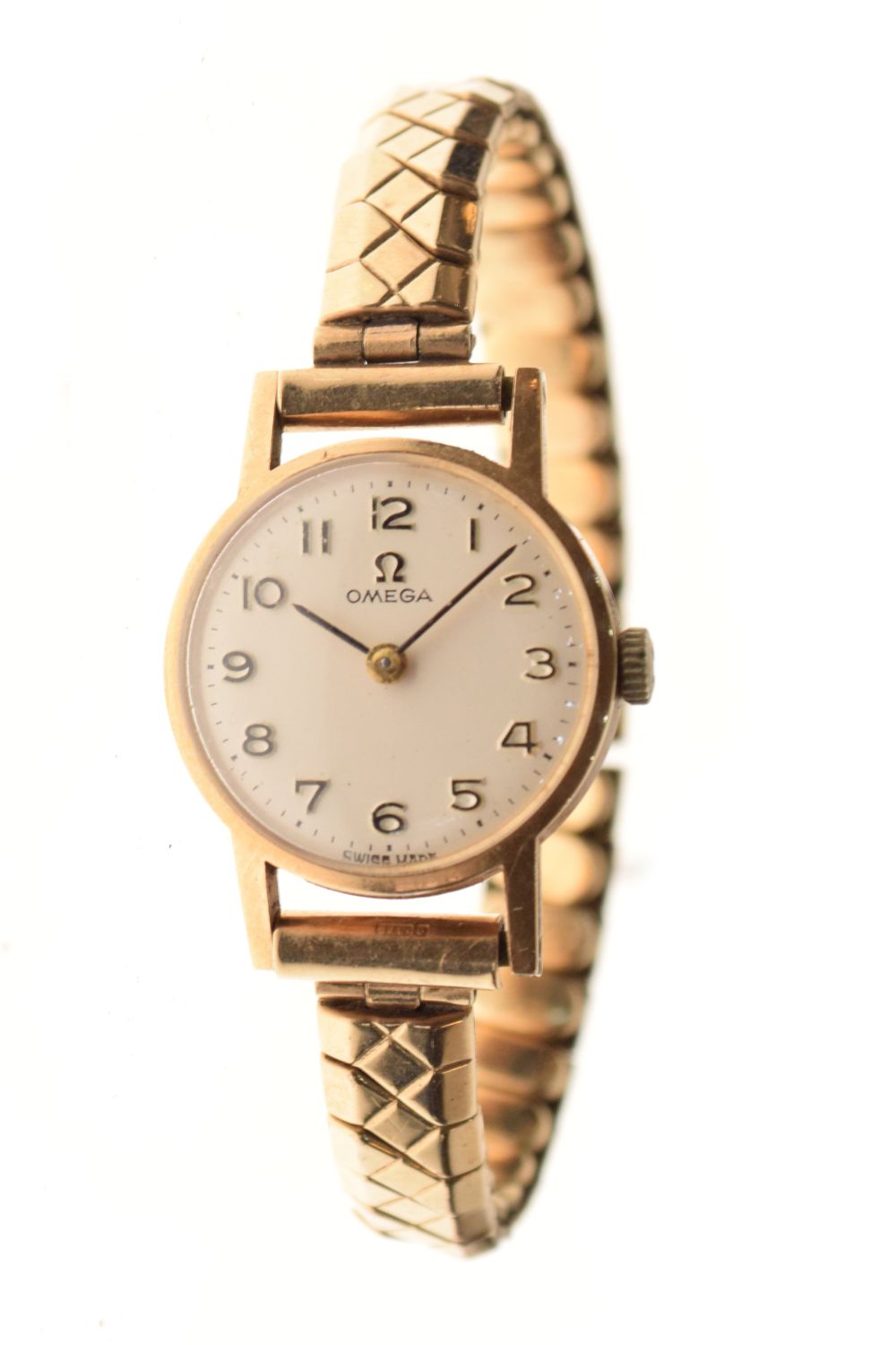 Lady's Omega 9ct gold cased cocktail watch on expanding gold plated bracelet