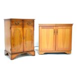 Reproduction yew finish side cabinet fitted two doors, together with a hostess trolley