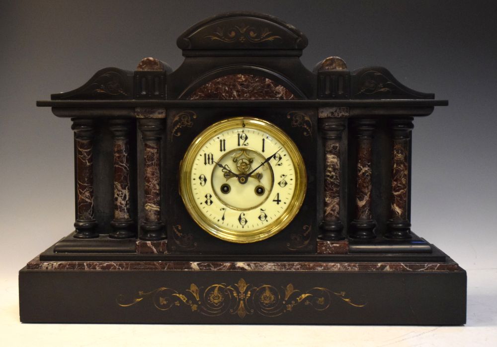Victorian slate and marble mantel clock, 35.5cm high