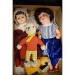 Rupert Bear 1993 Annual, together with Rupert Bear, a bisque headed doll, plastic doll and Chad