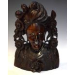 South East Asian carved hardwood bust, 36cm high