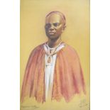 J.P. - Monogrammed watercolour - Nigerian noble, 46cm x 29cm, framed and glazed