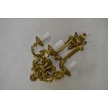 Cast brass three branch wall light, 56cm high