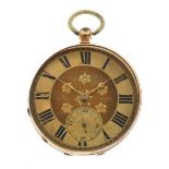 14k gent's pocket watch having gold Roman dial with subsidiary seconds dial, the rear engraved