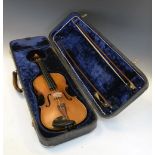 Michael Lindsay, Stockton on Tees violin with internal paper label marked 1889 with two bows, cased
