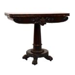 19th Century rosewood rectangular fold over top tea table raised on central tapered column and