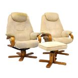 Pair of Stressless type bentwood armchairs with footstool