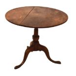 19th Century oak circular snap top supper table on tripod base, 85cm diameter