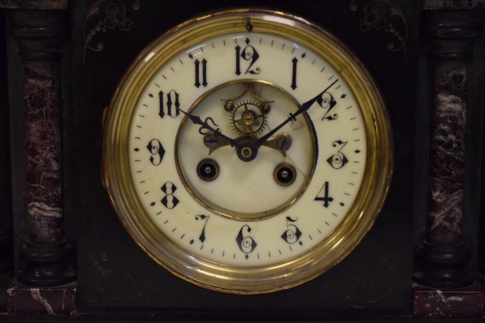 Victorian slate and marble mantel clock, 35.5cm high - Image 2 of 5