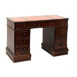 Reproduction mahogany twin pedestal desk fitted nine drawers, 120cm wide