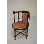 Edwardian mahogany and string inlaid circular seat tub chair