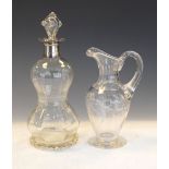 Victorian silver mounted decanter, London 1894, 28cm high, together with an etched glass jug