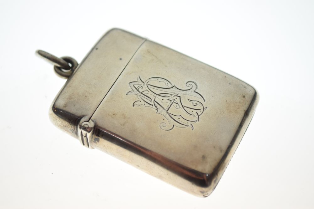 Victorian silver vesta case with hinged cover, Birmingham 1893, 0.8toz approx - Image 3 of 6